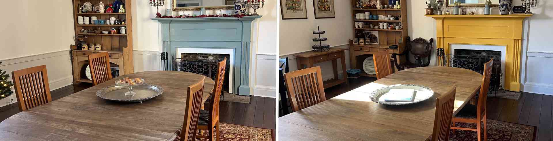 The Sunnyside Sisters Bed and Breakfast / Clarksville VA / Breakfast room one year ago versus today