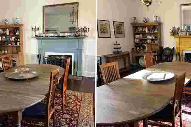 The Sunnyside Sisters Bed and Breakfast / Clarksville VA / Breakfast room one year ago versus today