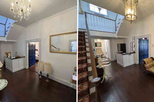 The Sunnyside Sisters Bed and Breakfast / Clarksville VA / Loby one year ago versus today