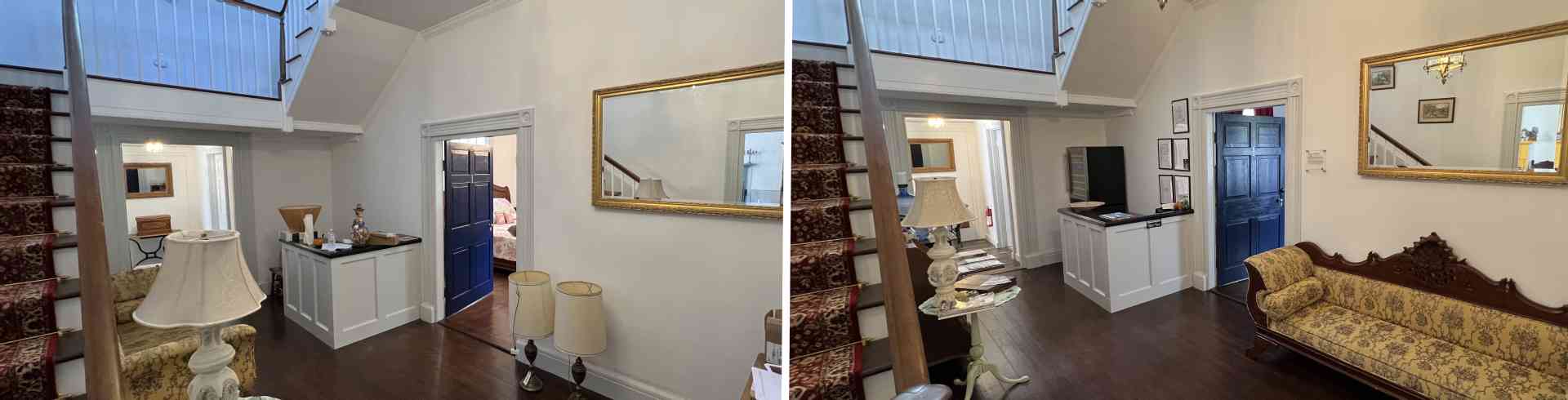 The Sunnyside Sisters Bed and Breakfast / Clarksville VA / Loby one year ago versus today