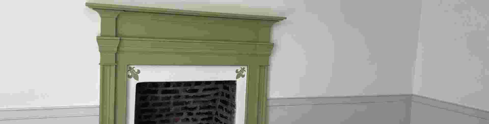 The Sunnyside Sisters Bed and Breakfast / Clarksville VA / Fireplace mantel Olive