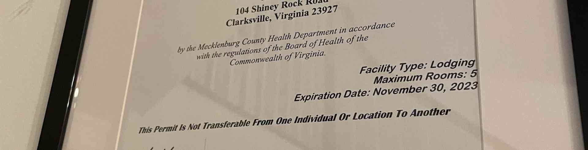 The Sunnyside Sisters Bed and Breakfast / Clarksville VA / Health Inspection Sunnyside Sisters Bmb