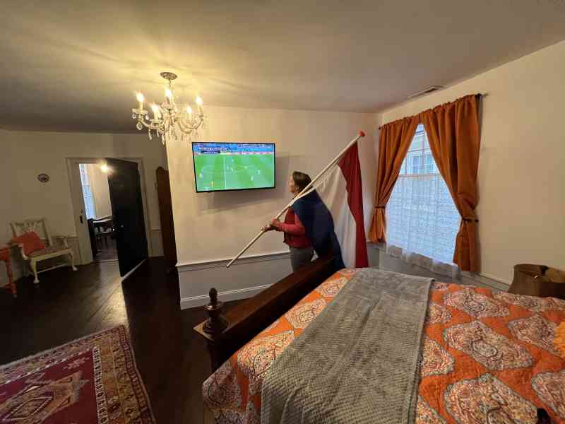 FIFA World Cup: today the Dutch against the USA. It's a very exciting match so far (1-0 for the Dutch). With the Dutch flag in my hand and watching in the Orange…