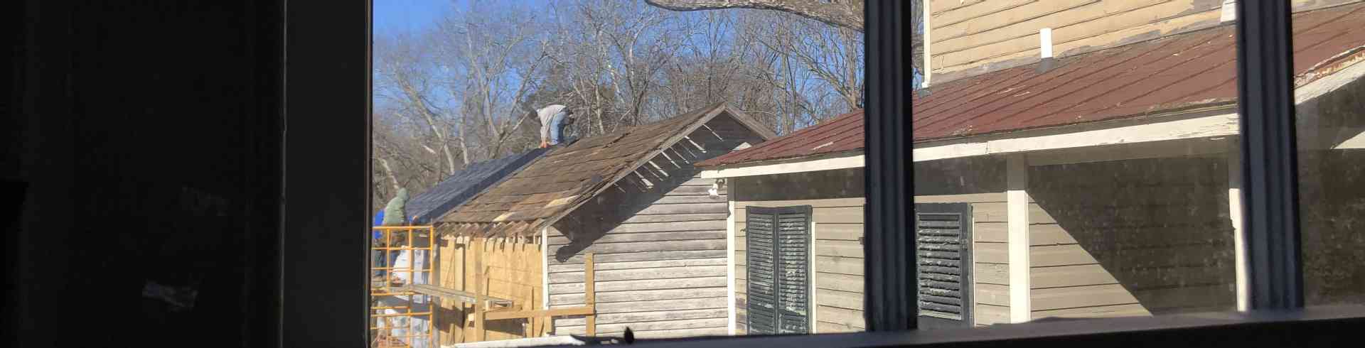 The Sunnyside Sisters Bed and Breakfast / Clarksville VA / View from the kitchen at the roof work
