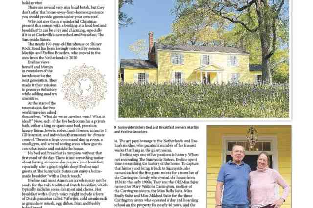 The Sunnyside Sisters Bed and Breakfast / Clarksville VA / Newspaper article about us page 1