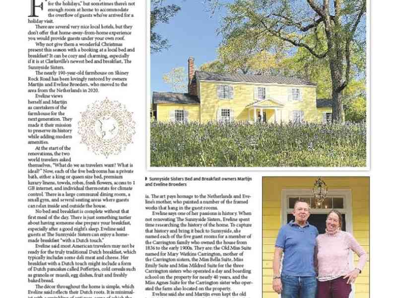 Last week Susan Kyte of the Mecklenburg Sun came and interviewed us about the B&B. Yesterday the article came out in the special edition of the newspaper the…