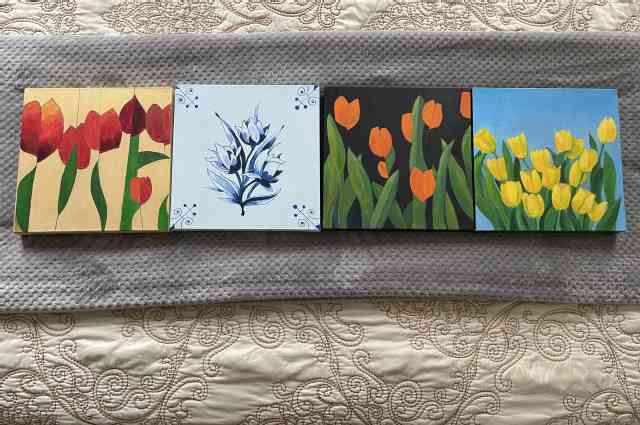 The Sunnyside Sisters Bed and Breakfast / Clarksville VA / Four paintings with tulips