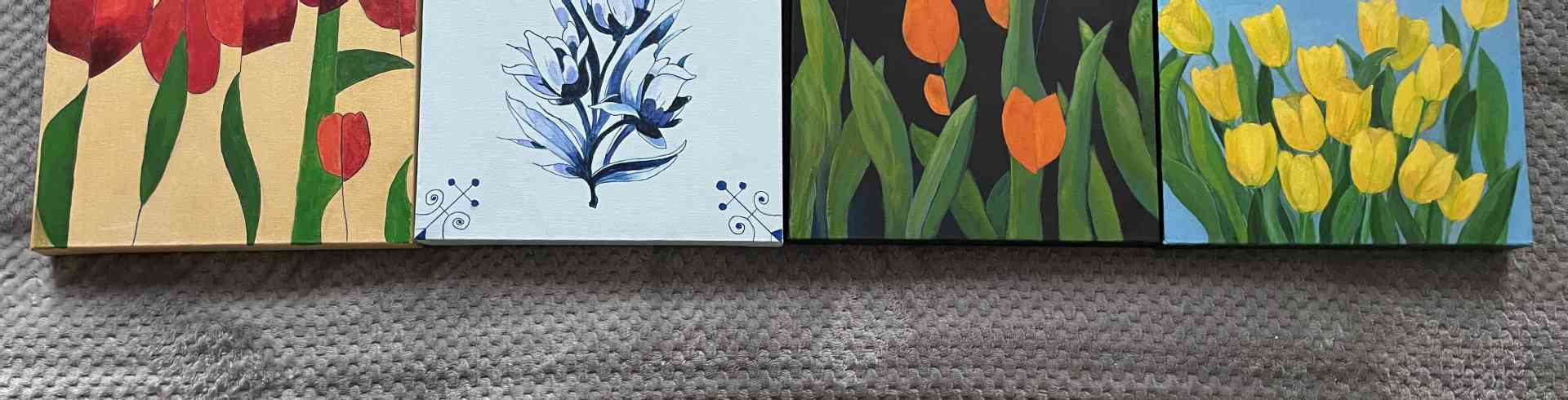 The Sunnyside Sisters Bed and Breakfast / Clarksville VA / Four paintings with tulips