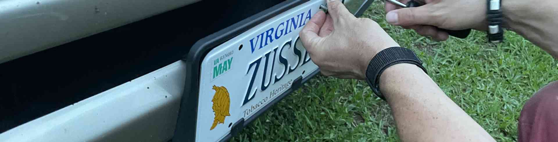 The Sunnyside Sisters Bed and Breakfast / Clarksville VA / Putting on the new license plates