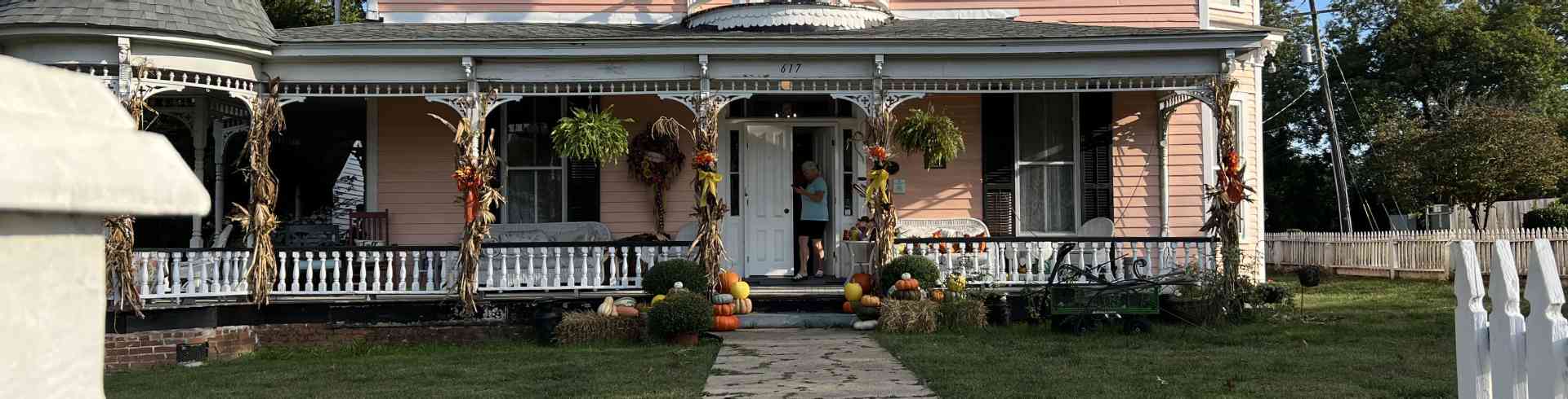 The Sunnyside Sisters Bed and Breakfast / Clarksville VA / Patty in front of The Delicate Flower B&B