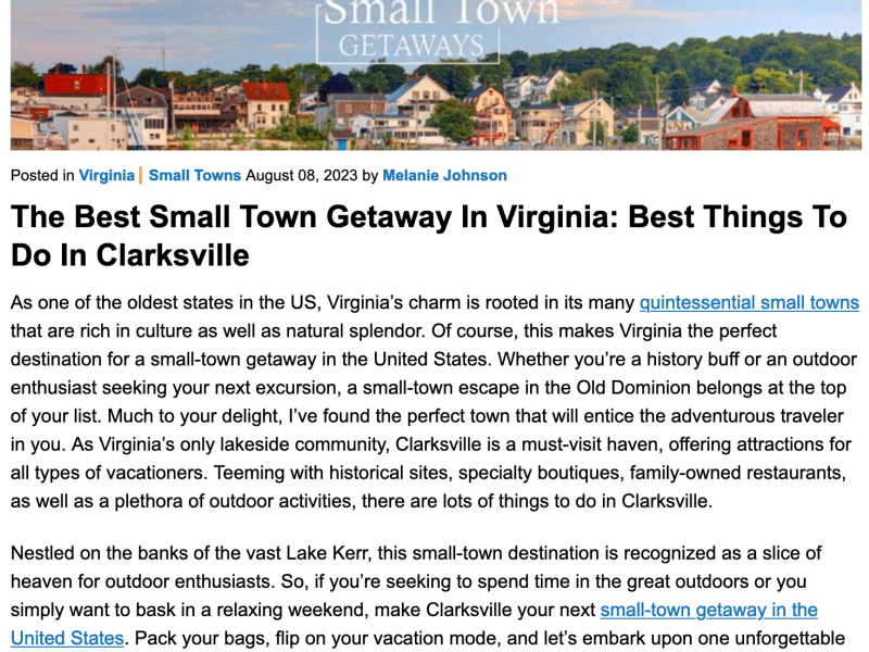 What most of us already know is that our beautiful town is also ‘The Best Small Town Getaway’ in Virginia.  According to Only In Your State, our town is…