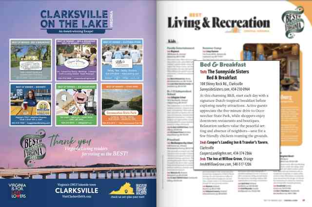 The Sunnyside Sisters Bed and Breakfast / Clarksville VA / We've been voted 'Best Bed and Breakfast of (Central) Virginia'!